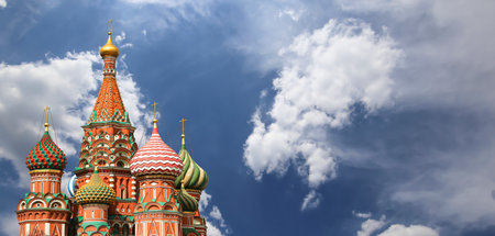 Temple of Basil the Blessed, Red Square, Moscow, Russia. Against the clouds.の写真素材