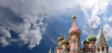 Temple of Basil the Blessed, Red Square, Moscow, Russia. Against the cloudsの写真素材