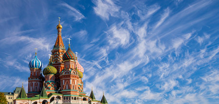 Temple of Basil the Blessed, Red Square, Moscow, Russia. Against the clouds.の写真素材