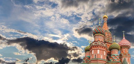 Temple of Basil the Blessed, Red Square, Moscow, Russia. Against the clouds.の写真素材