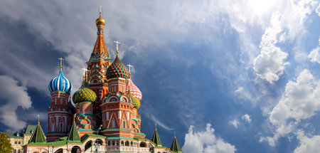 Temple of Basil the Blessed, Red Square, Moscow, Russia. Against the clouds.