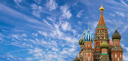 Temple of Basil the Blessed, Red Square, Moscow, Russia. Against the clouds.
