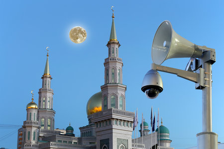 Moscow Cathedral Mosque, with the super moon, Russia -- the main mosque in Moscow, new landmarkの写真素材