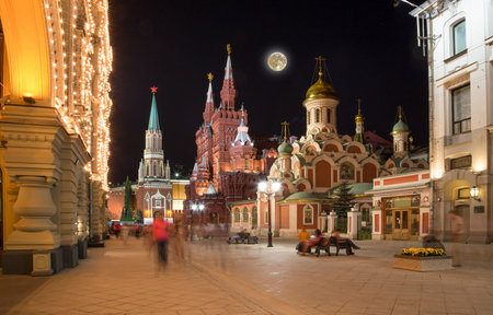 Kremlin (at night with the super moon), Moscow, Russia--the most popular view of Moscow
