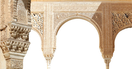 Arches in Islam (Moorish) style (carved on white background) in Alhambra, Granada, Spain