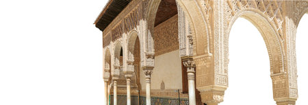 Arches in Islamic (Moorish) style (carved on white background) in Alhambra, Granada, Spain