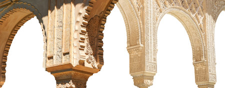 Arches in Islamic (Moorish) style (carved on white background) in Alhambra, Granada, Spain