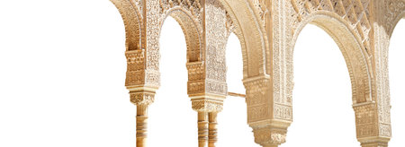 Arches in Islamic (Moorish) style (carved on white background) in Alhambra, Granada, Spain