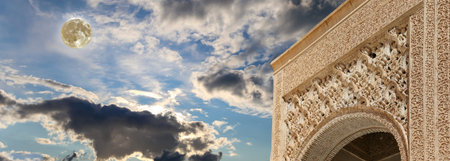 Arches in Islamic (Moorish) style (against the background of a beautiful evening sky with clouds...
