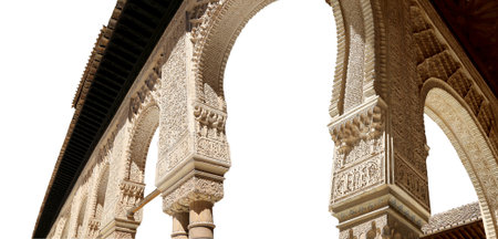 Arches in Islamic (Moorish) style (carved on white background) in Alhambra, Granada, Spain