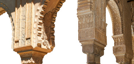 Arches in Islamic (Moorish) style (carved on white background) in Alhambra, Granada, Spain