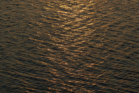 Waves on the surface of the water at sunset, top view