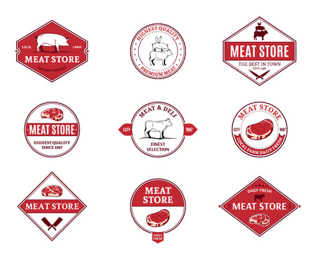 Meat store design vector elements, label templates, badges, emblems and icons.のイラスト素材