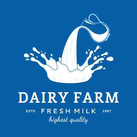 Milk logo template. Milk label with sample text. Milk icon for groceries, agriculture stores, packaging and advertising. Vector logotype design.のイラスト素材