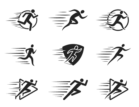 Running man icons with motion trails for sport tournaments, organizations, marathons and running clubs.のイラスト素材
