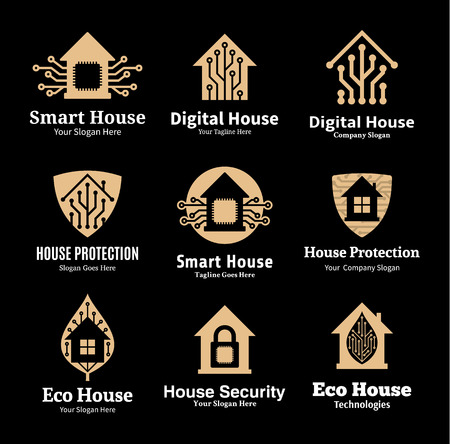 Set of vector smart house logo. Digital smart house and ecological house badges, icons and design elements. House label design.のイラスト素材