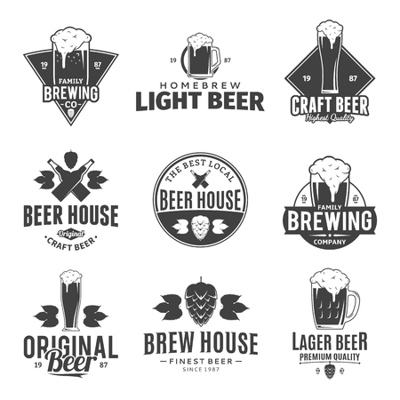 Set of vector black and white beer logo, icons and design elements.のイラスト素材