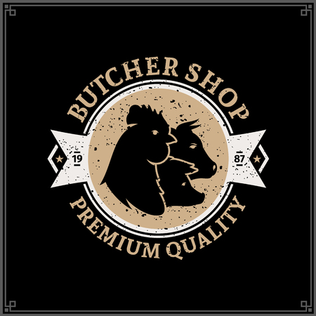 Retro styled butcher shop logo vector illustrationのイラスト素材
