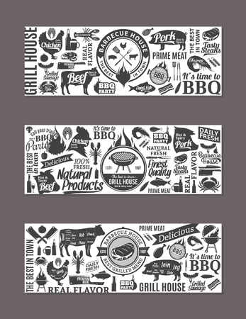 Set of barbecue banner illustrations.のイラスト素材
