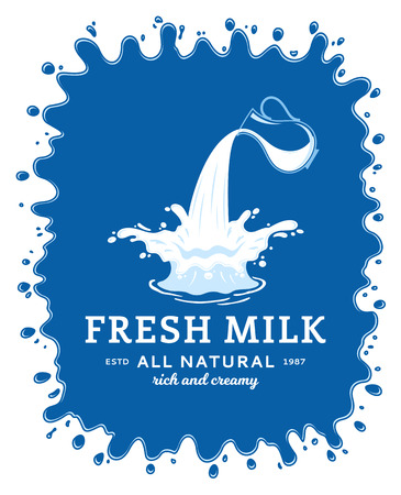 Milk logo template. Milk splash icon for groceries, agriculture stores, packaging and advertisingのイラスト素材