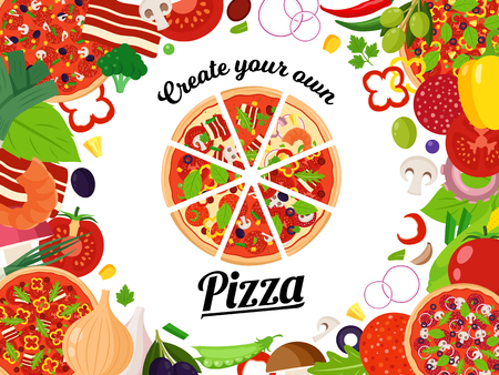 Create your own pizza poster illustration with pizza slicesのイラスト素材