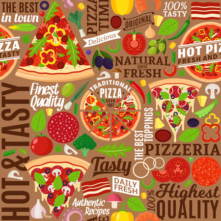 Vector pizza seamless pattern or background for pizzeria, fast food restaurant, menu, packaging, branding and identityのイラスト素材