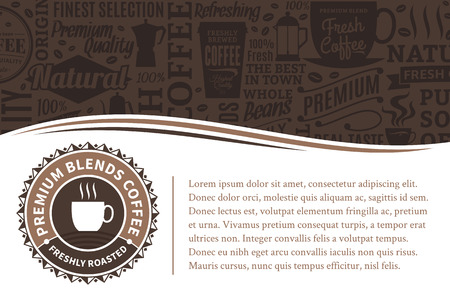 Coffee poster illustration with a mug, beans and coffee equipment iconsのイラスト素材