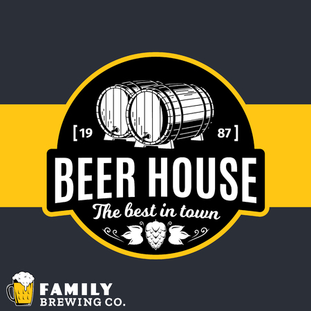 Vector white and yellow vintage beer house logo for brewhouse, bar, pub, brewing company branding and identity.のイラスト素材