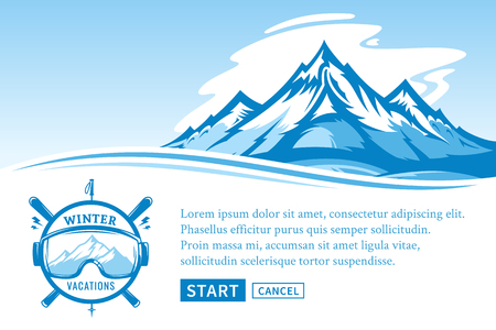 Winter vacations poster llustration with blue mountainのイラスト素材