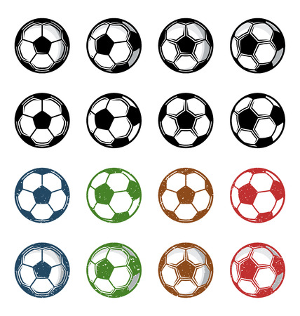 Vector football (soccer) balls icons collection isolated on white.のイラスト素材
