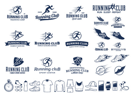 Set of vector running logo, labels and icons for sport organizations, tournaments and marathons.のイラスト素材