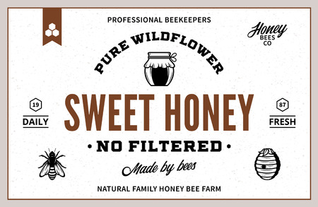 Honey label and packaging design template for apiary and beekeeping  products, banding and identity. Vector honey illustration.のイラスト素材
