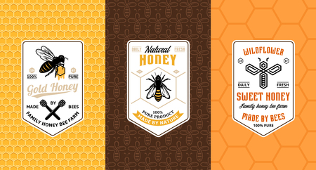 Honey labels, logo and packaging design templates for apiary and beekeeping  products, branding and identity. Vector honey illustration and patterns.のイラスト素材