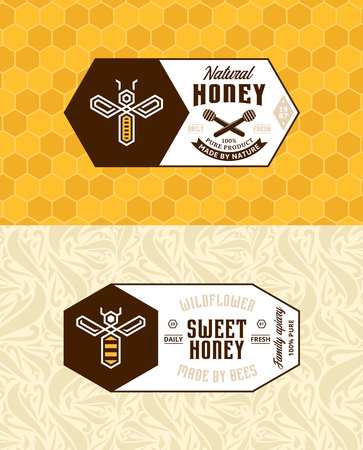 Honey labels, logo and packaging design templates for apiary and beekeeping  products, branding and identity. Vector honey illustration and patterns.のイラスト素材