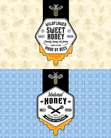 Honey labels, logo and packaging design templates for apiary and beekeeping  products, branding and identity. Vector honey illustration and patterns.のイラスト素材
