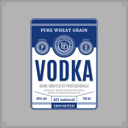 Vector white and blue vodka label isolated on a grey background. Distilling business branding and identity design elements.のイラスト素材