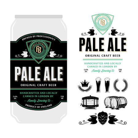 Beer label on aluminium can. Pale ale label. Brewing company branding and identity icons and design elements.のイラスト素材