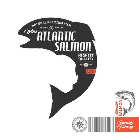 Vector Atlantic salmon label isolated on a white background. Salmon fish illustrationのイラスト素材