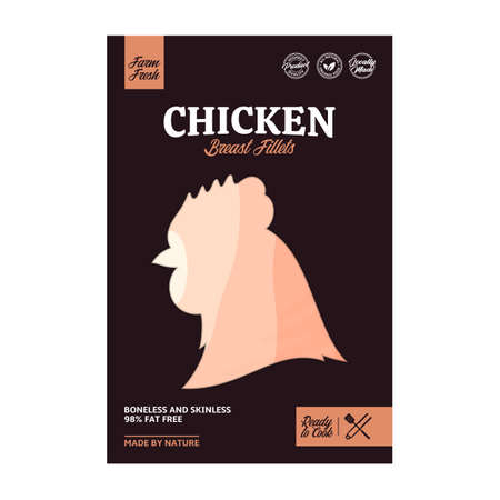 Vector chicken breast fillet meat packaging or label. Hen icon. Butcher's shop design elementsのイラスト素材