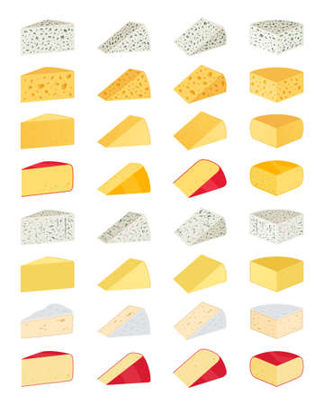 Vector different types of cheese icons for dairies, farms, packaging and groceries brandingのイラスト素材
