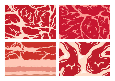 Vector meat background or pattern collection. Beef, pork and lamb meat textures for meat industry, packing, marketing, packaging, etcのイラスト素材