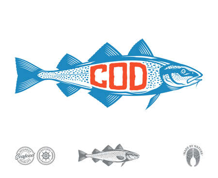 Vector cod fish label isolated on a white backgroundのイラスト素材
