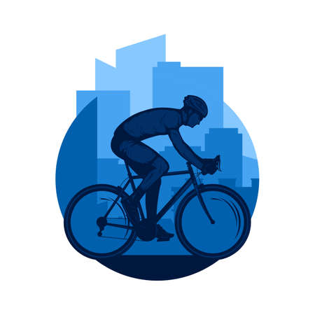 Vector road biking illustration with a cyclist on a sport bikeのイラスト素材