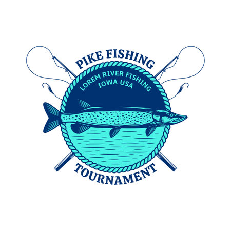Vector pike fishing badge isolated on a white backgroundのイラスト素材