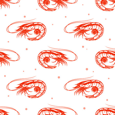 Vector shrimp seamless pattern, seafood backgroundのイラスト素材