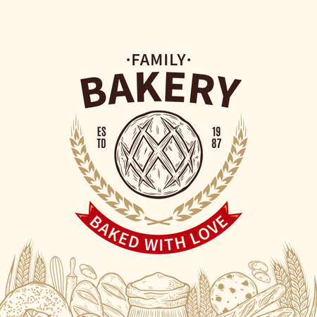 Vector bakery or bread vintage  Bakery design template for baked products branding and packaging. vector bread illustrationのイラスト素材