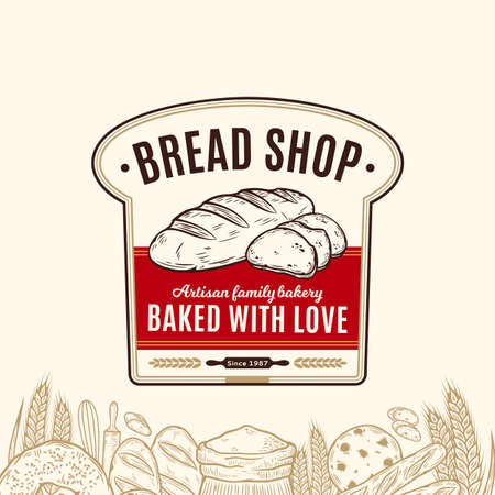Vector bakery or bread vintage   design template for baked products branding and packaging. vector bread illustrationのイラスト素材