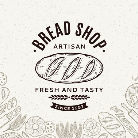 Vector bakery or bread vintage design template for baked products branding and packaging. vector bread illustrationのイラスト素材