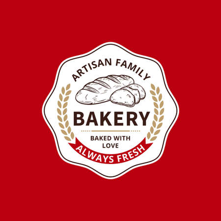 Vector bakery  on a red background. Bakery design template for baked products branding and packagingのイラスト素材
