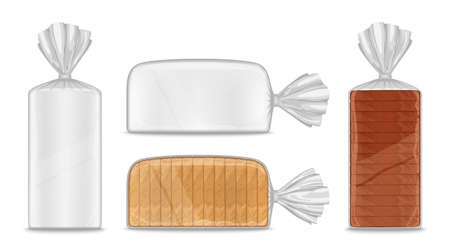 Vector bread packaging illustration, transparent plastic bag mockupのイラスト素材